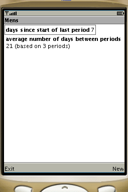 Main screen of JMensMobile (in the Java phone simulator)